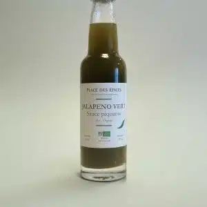 Bouteille de sauce piquante au jalapeno vert bio