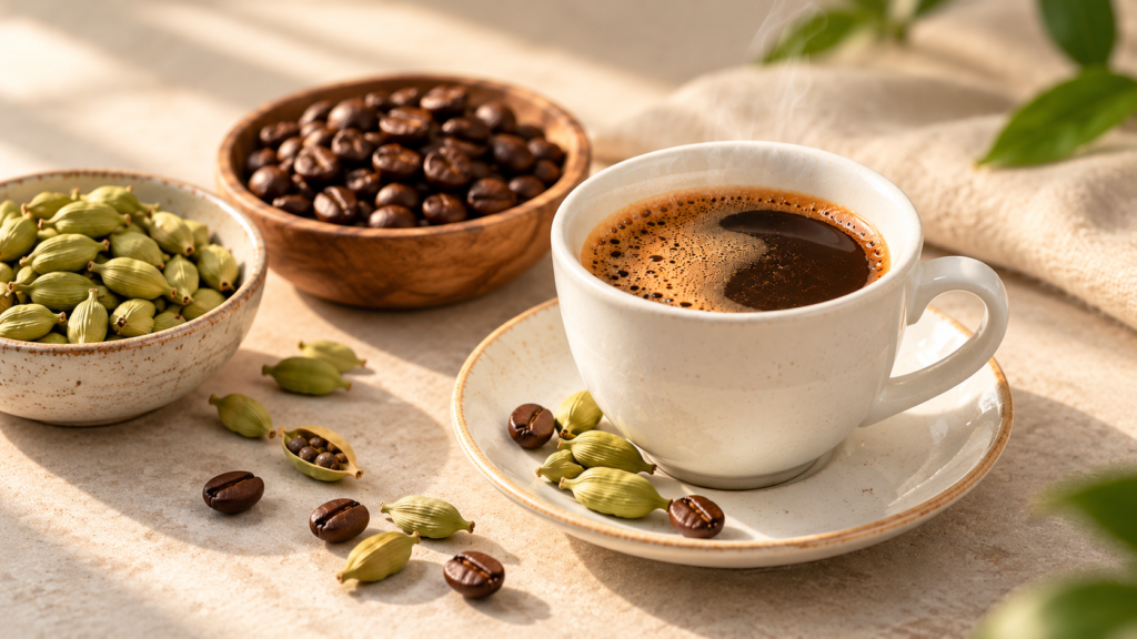 Café à la cardamome sous la lumière matinale ► Place des Epices café a la cardamome